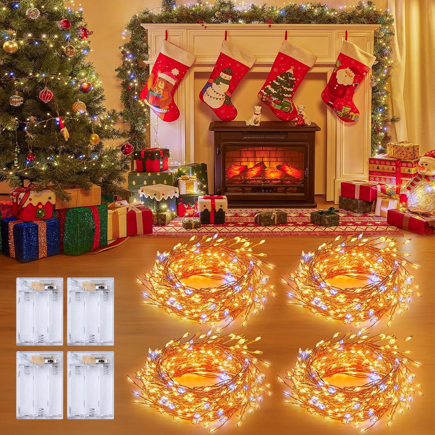 Indoor String Lights 4 Pack 10 Ft 120 LEDs Fairy Lights Battery Operated with Timer for Christmas Decorations DIY Crafts Wedding Table Centerpieces Party Bedroom