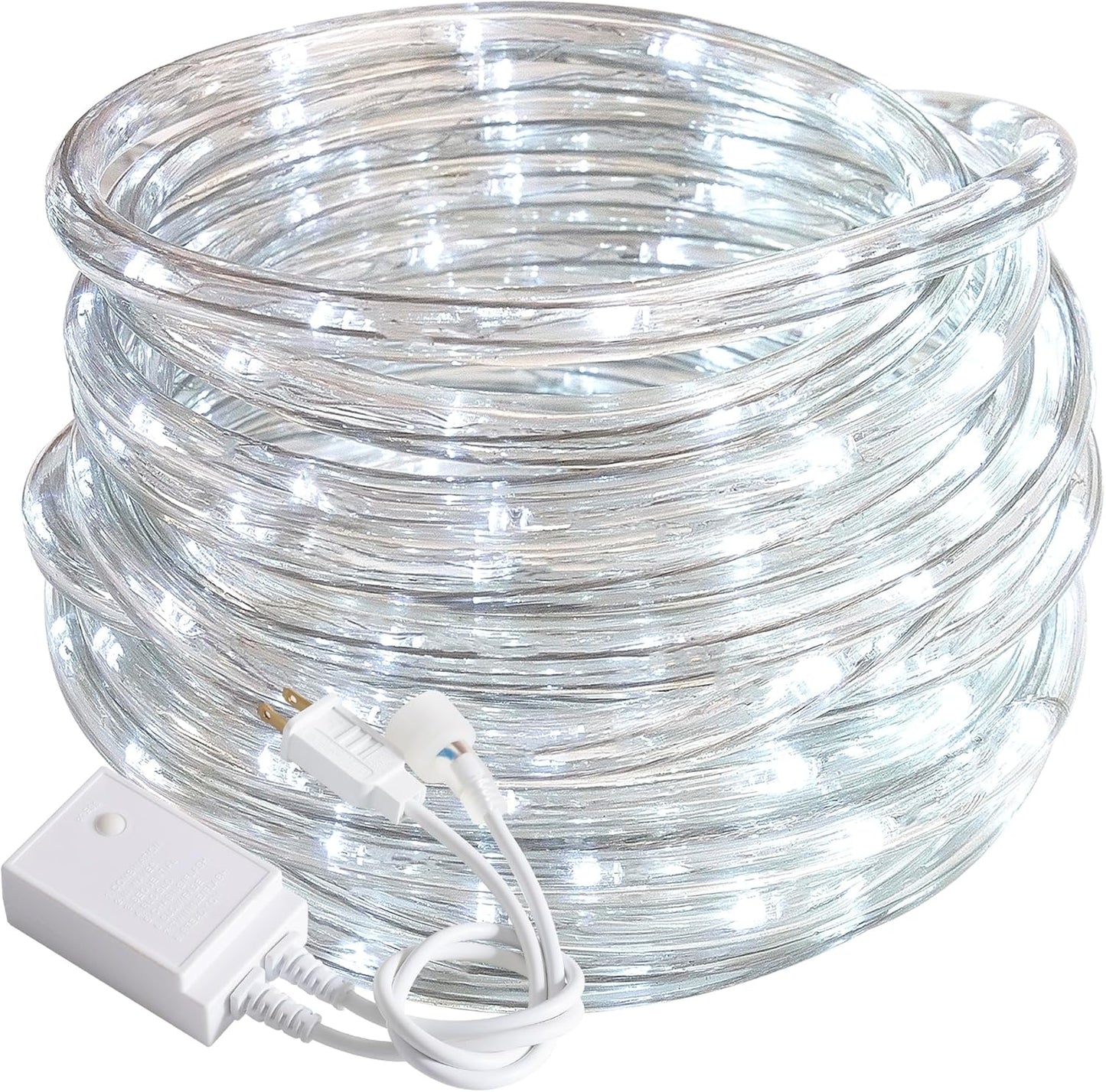 Waterproof LED Rope Lights, Connectable & Flexible with 8 Modes, Outdoor Lighting for Deck, Garden, Pool, Patio & Christmas Decor (White, 50ft)