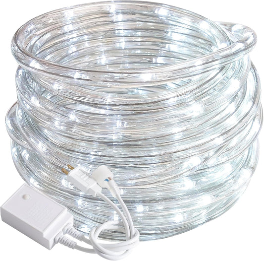 Waterproof LED Rope Lights, Connectable & Flexible with 8 Modes, Outdoor Lighting for Deck, Garden, Pool, Patio & Christmas Decor (White, 50ft)