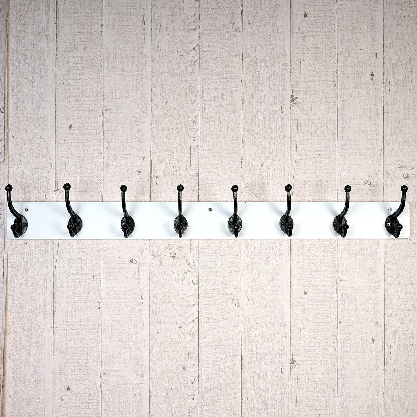 WEBI Rustic Coat Rack Wall Mount,35.43" Long 8 Cast Iron Coat Hooks Wall Mounted,Heavy Duty Wall Coat Hanger Hooks for Hanging Coats,Clothes,Black on White