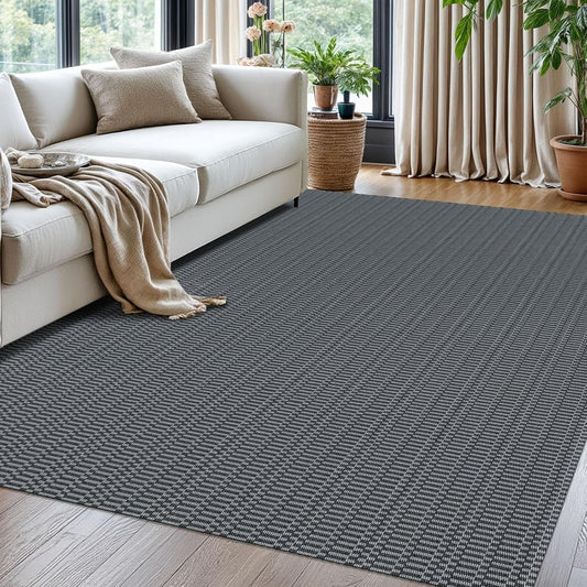 KOZYFLY Washable Area Rug for Living Room 5x7 Ft Bedroom Rug with Runner Backing Braided Cotton Dining Room Rug, Floor Carpet for Living Room Dining Room Bedroom, Grey/Charcoal Grey