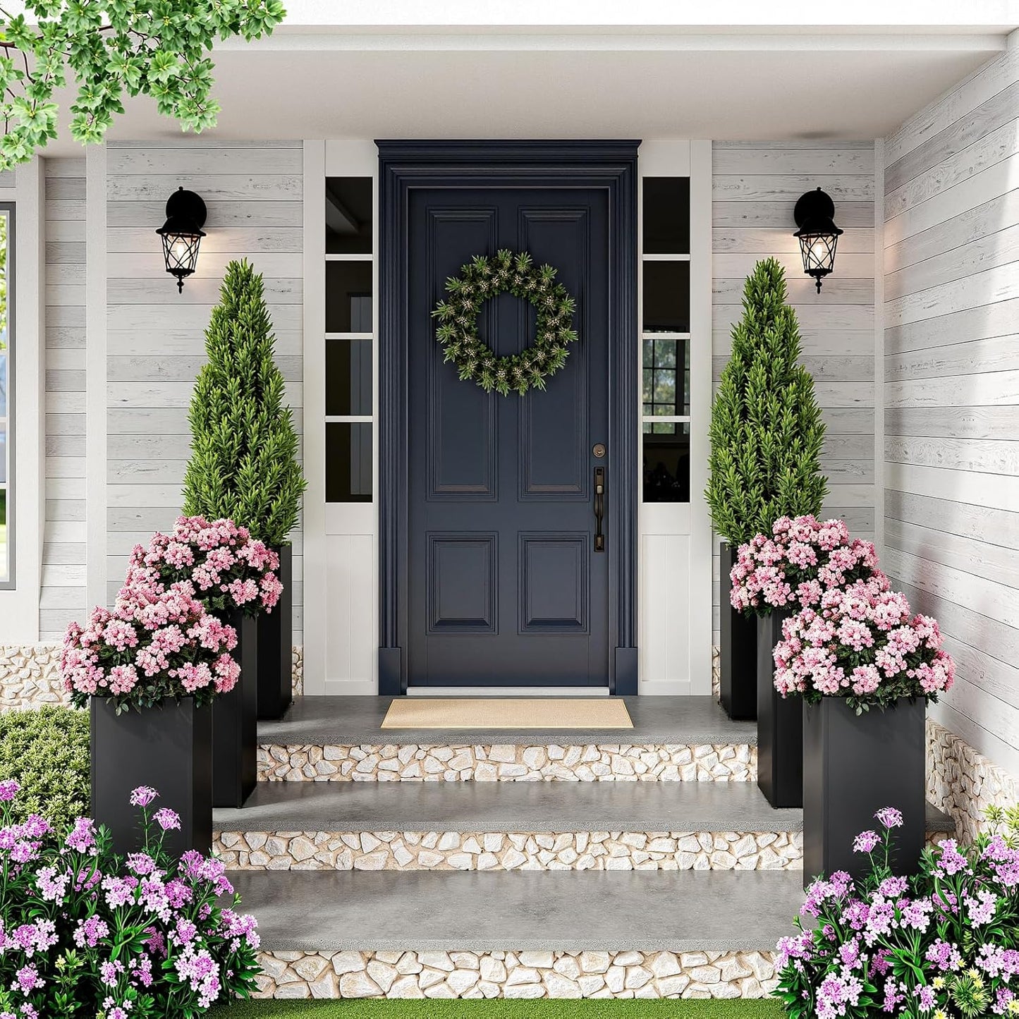 Set of 4 Planter Box Outdoor 30" H x 14.4" W x 13.6" D- Tall Planters for Outdoor Patio/Porch, All-Weather with Anti-Dumping Kit, Durable Galvanized Steel, Modern Design for Plants, Flower