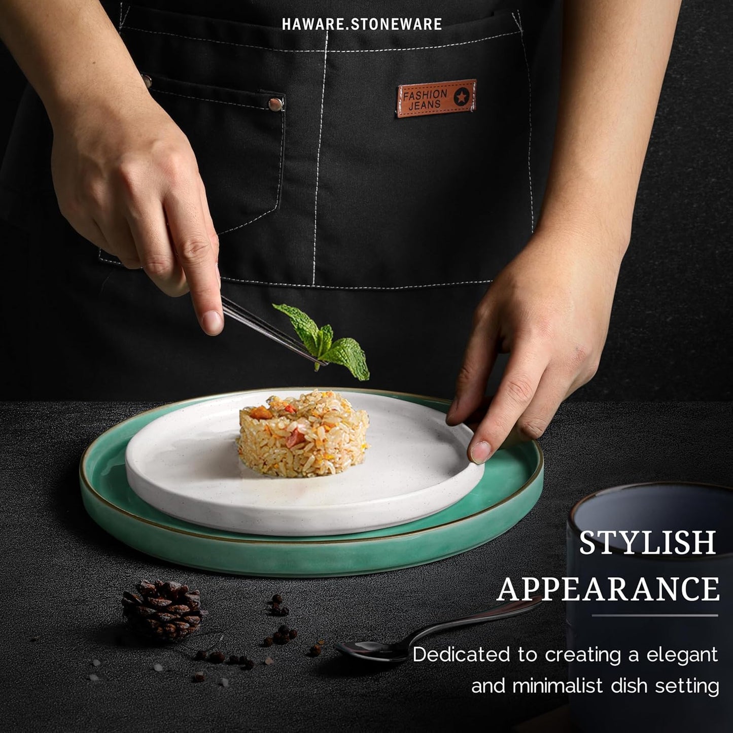 HaWare Dinnerware Sets, 16-Piece Stoneware Plates and Bowls Set, Elegant Ceramic Dish Set for 4, Chip and Scratch Resistant, Microwave and Dishwasher Safe, Multicolor