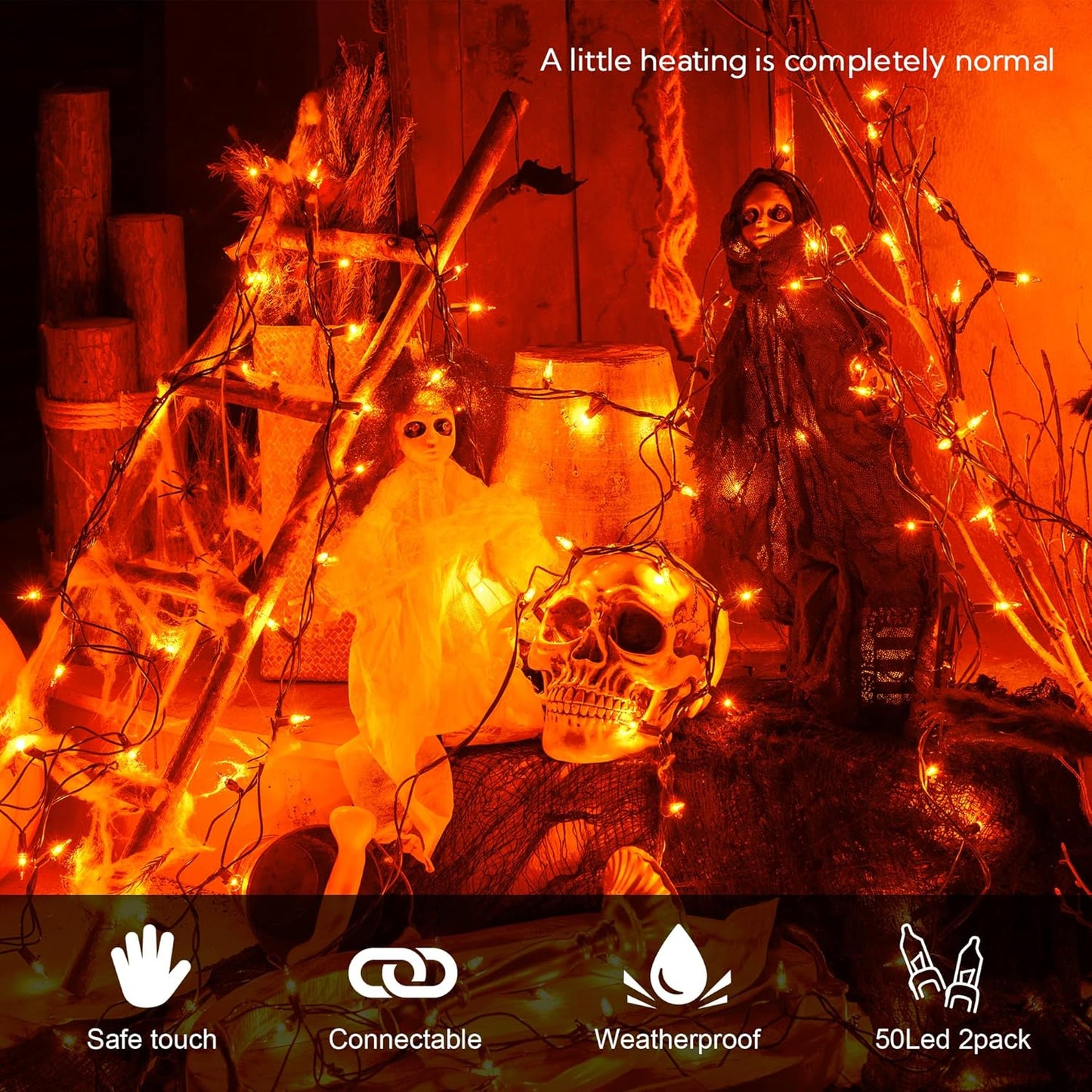 Hopolon Orange Thanksgiving Mini Lights, 2Pack 13Feet 50Count Autumn Fall String Lights,Connectable 120V Plug in for Outdoor Indoor Garden Party Halloween Christmas Xmas Tree Lights Yellow Decor