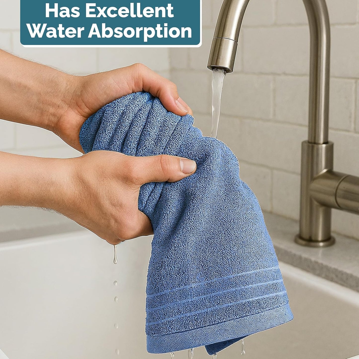 Casa Platino 100% Cotton Hand Towels for Bathroom Set of 4 (16"x28") - Spa & Hotel Quality - Ring Spun - Quick Dry, Soft & Absorbent Bath Hand Towel 4 Pack - Suitable for All Skin Type - Cerulean Blue