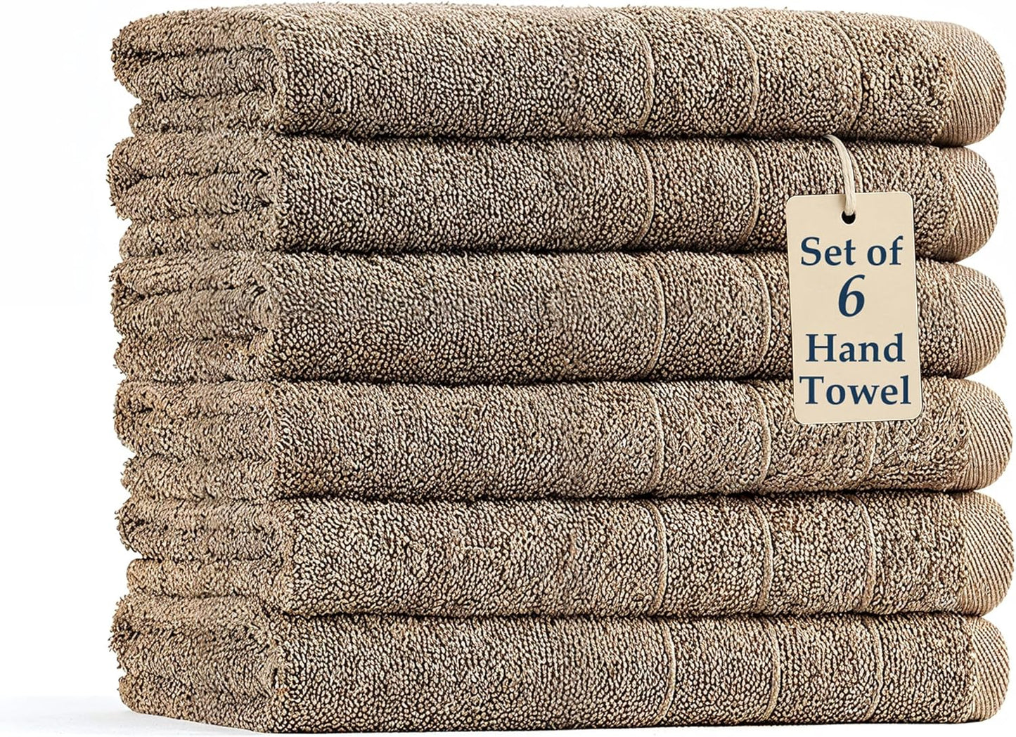 Casa Platino 6 Pack 100% Cotton Hand Towels (16"x28") - Ring Spun - Quick Dry, Soft & Absorbent Hand Towels Set of 6 - Hotel, Spa, Beauty, Gym, Bathroom - Remains Soft After Multiple Washes - Taupe