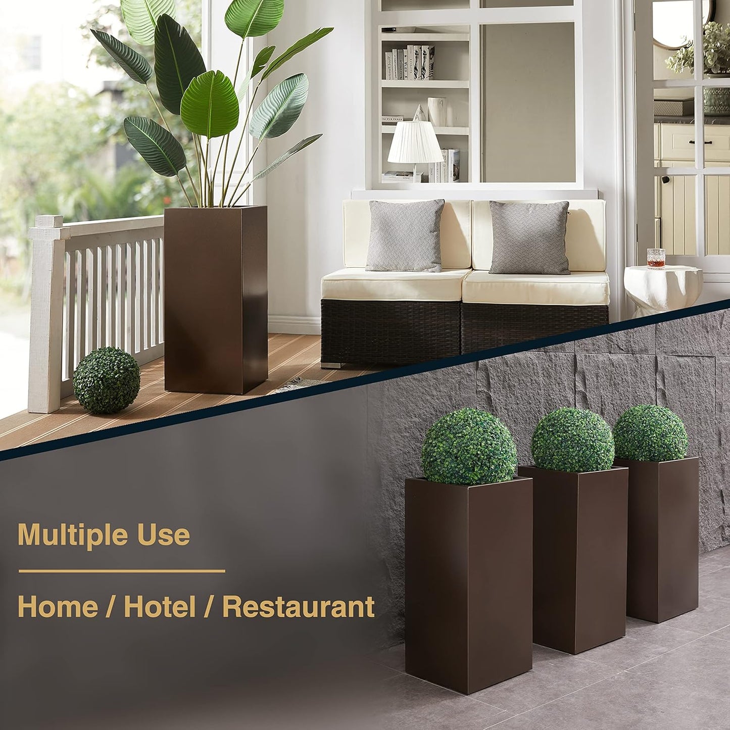 Wallowa Metallic Heavy Tall Outdoor/Indoor Planter Box 14Lx14Wx30H Inches, Rectangular Tall Planter, Large Flowerpot, ‎25 Pounds, Espresso, No Assembly Required 1 Pack