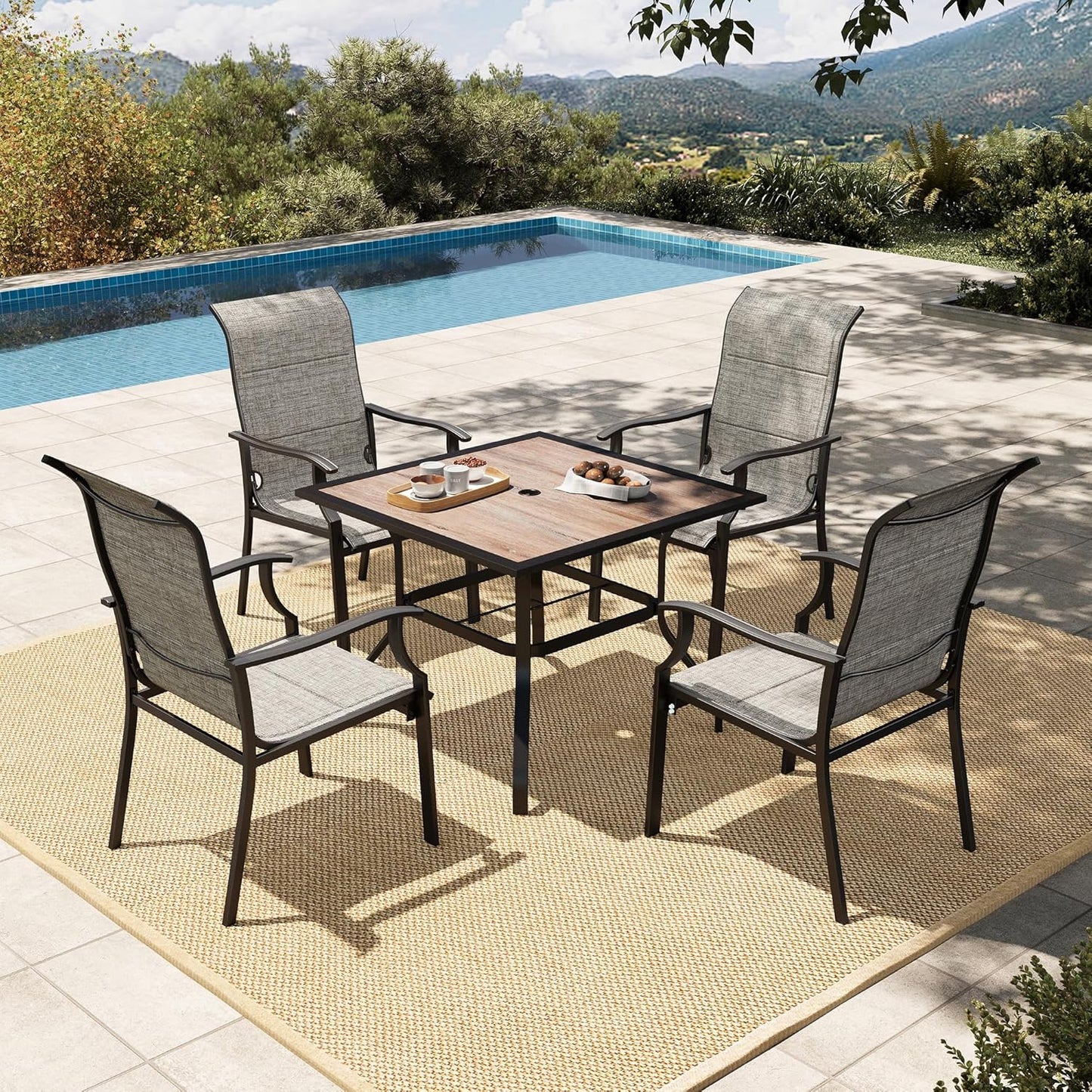 HERA'S HOUSE 5 Pieces Patio Dining Set, Outdoor Dining Set for 4, 4 x Textilene All Weather Dining Chair, 1 x 37 Square Dining Table, for Lawn Garden Backyard