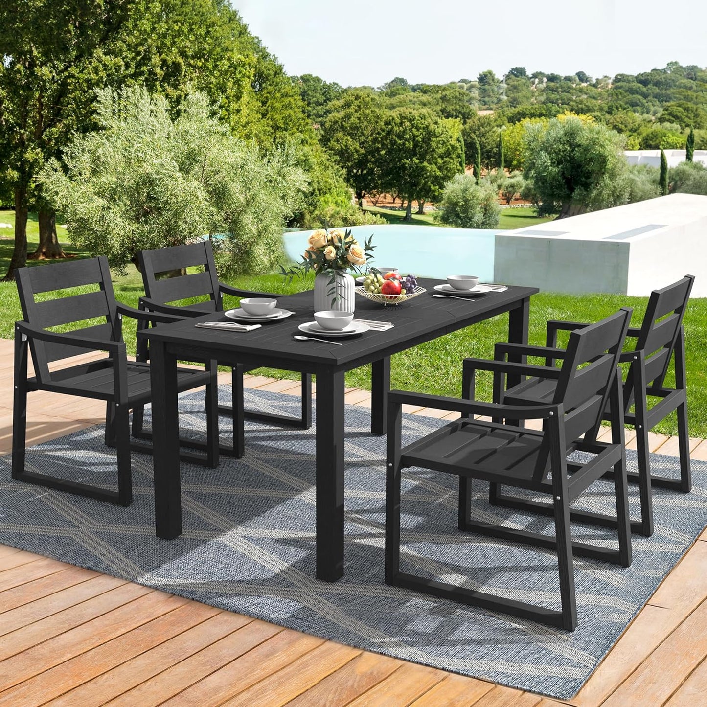 Patio Table and Chairs Set, HDPS 5-Piece Outdoor Dining Set, Patio Furniture for Deck, Poolside, and Backyard, Black