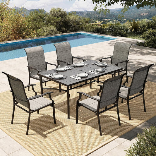 HERA'S HOUSE 7 Pieces Patio Dining Set, Outdoor Furniture Set for 6, 6 x All Weather Textilene Dining Chair, 1 x Rectangular Metal Dining Table, All Weather Resistant for Lawn Garden Backyard Deck