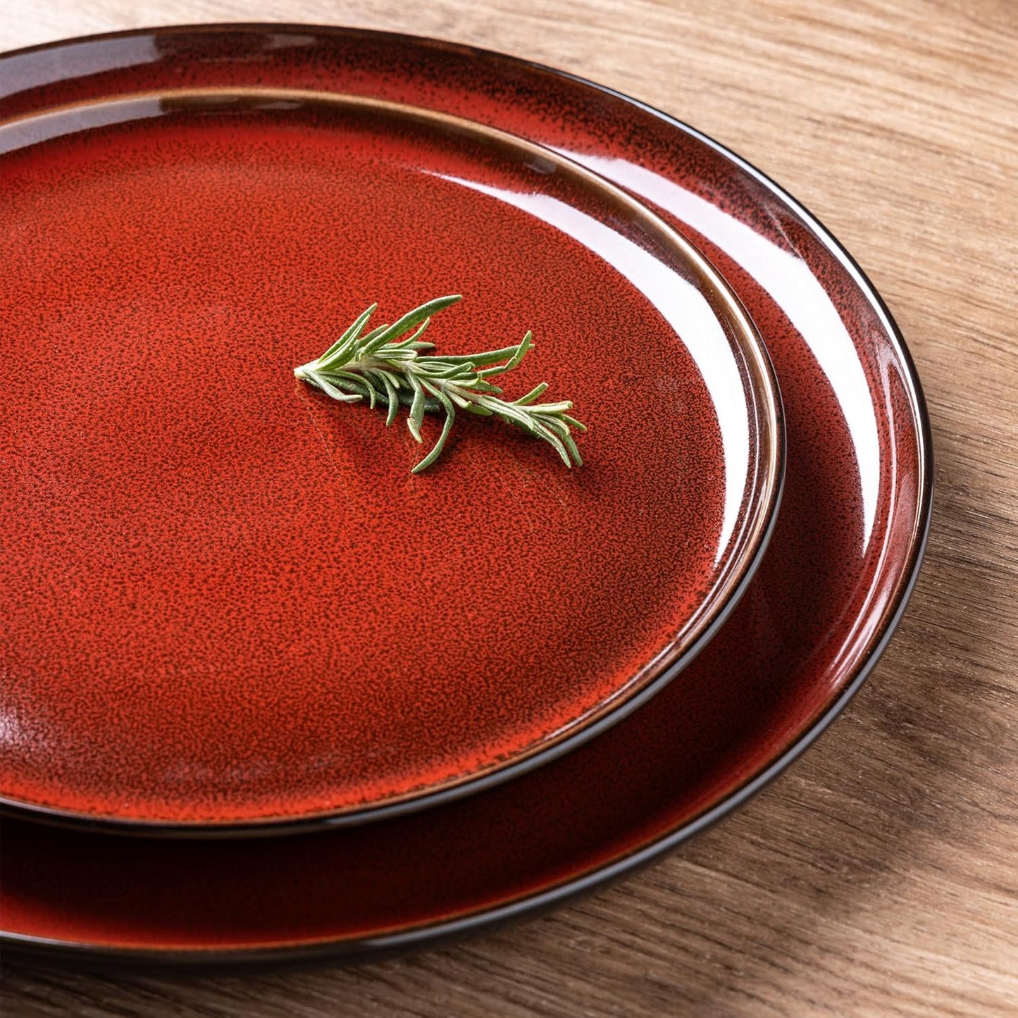 LeRatio Ceramic Dinnerware Sets for 6,Porcelain Plates and Bowls Sets,Handmade Reactive Glaze Dishes Set,Chip Resistant and Scratch Resistant | Oven&Dishwasher & Microwave Safe-Red(18PCS)