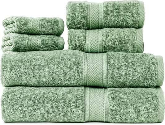 HILLFAIR Premium 600 GSM 6 Piece Towel Set- 2 Bath Towels, 2 Hand Towels & 2 Washcloths, Machine Washable, Hotel Quality, Super Soft & Highly Absorbent Cotton Towel: Sage