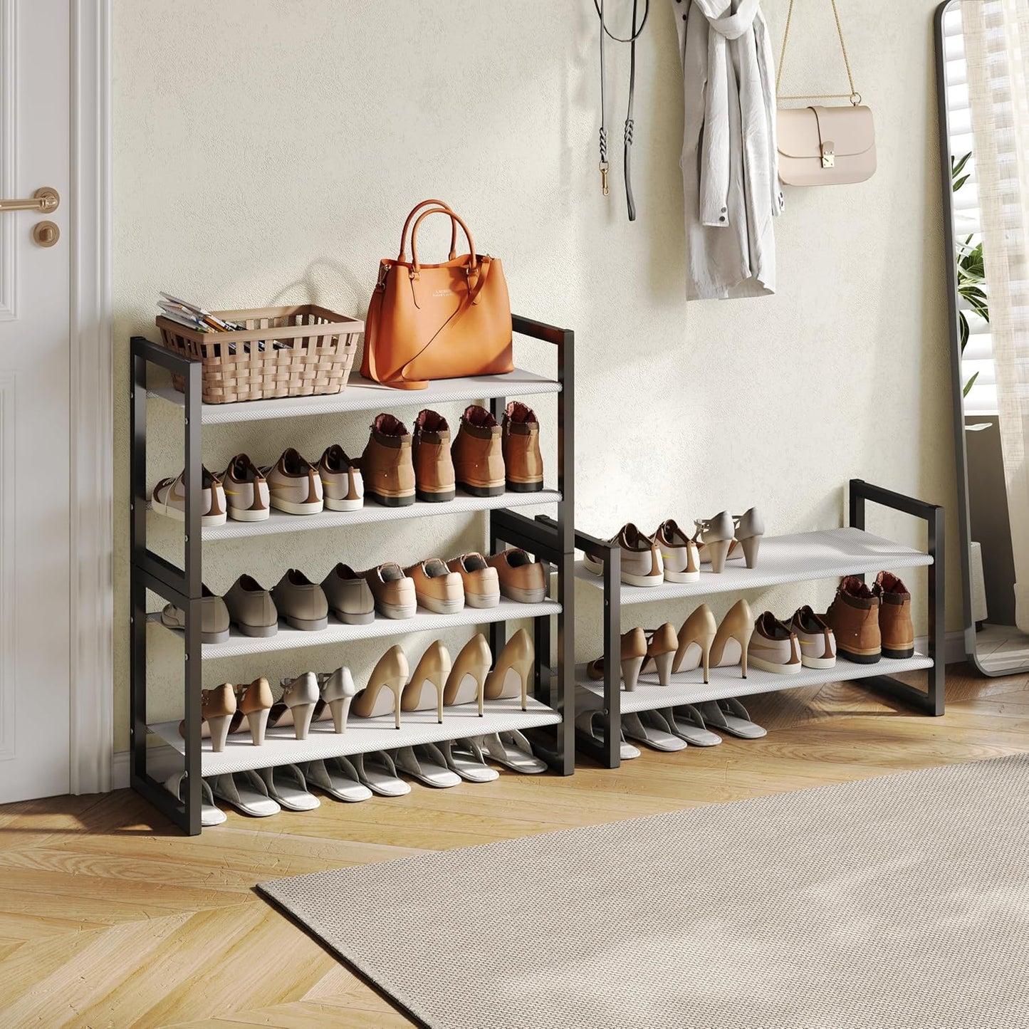 6 Tier Rack with Non-Woven Fabric, Metal Storage Shelf, Easy to Assemble, Sturdy & Durable Shelves for Shoes, Closet, Entryway, Bedroom, Floor