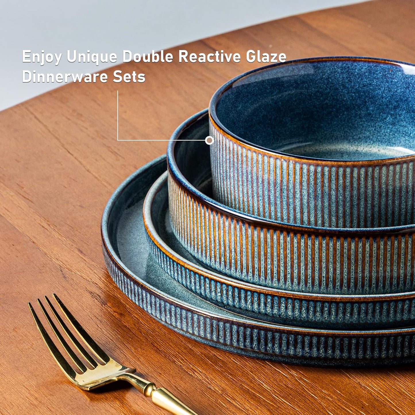 GBHOME Stoneware Dinnerware Sets for 6,Round Reactive Glaze Ceramic Plates and Bowls Set,Highly Scratch Resistant | Dishwasher & Microwave Safe Dishes Set,Service for 6(18Pcs)