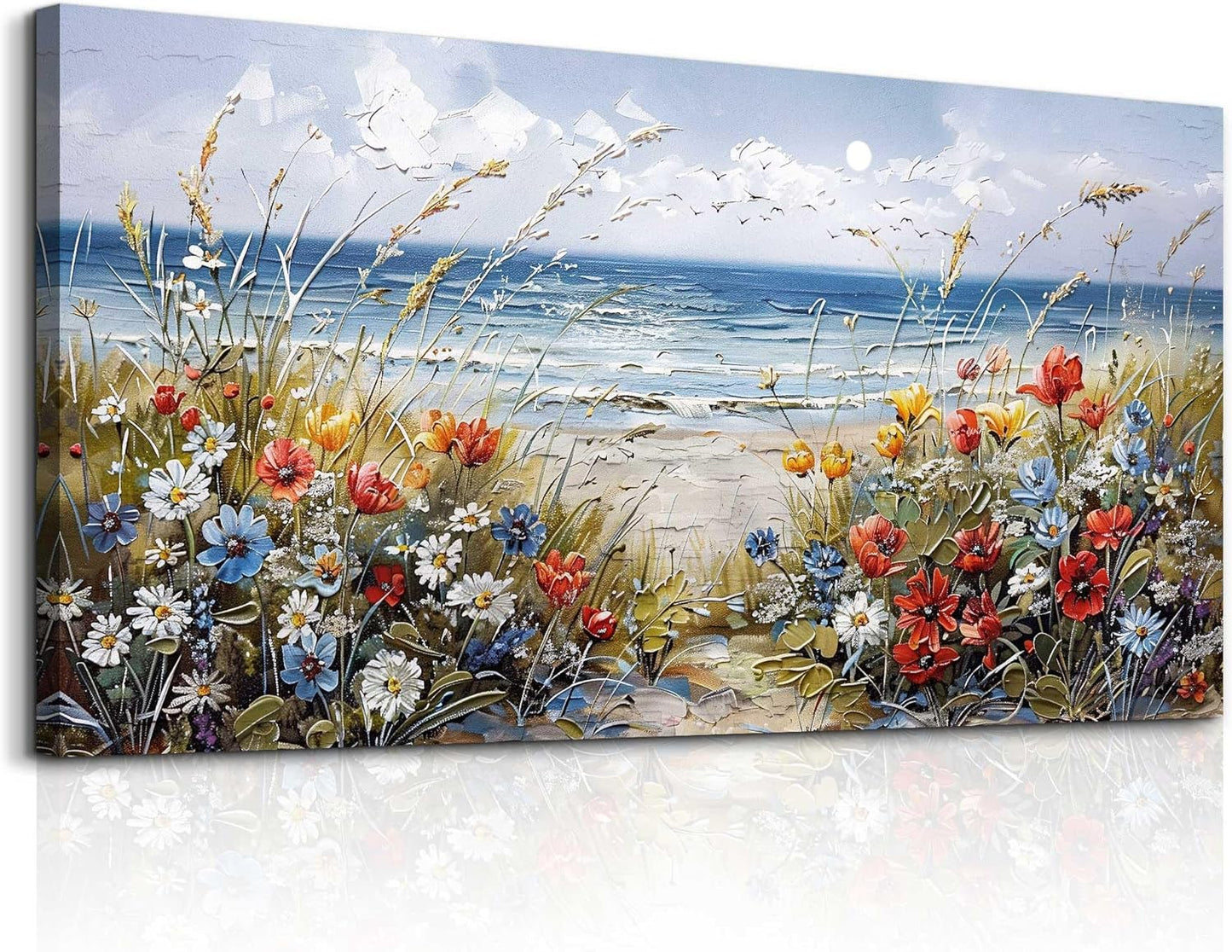 MHARTK66 Canvas Wall Art For Living Room Farmhouse Bedroom Wall Painting Blue Beach Ocean Pictures Office Photos Watercolor Wall Decor Flowers Nature Artwork For Walls Modern Home Decorations