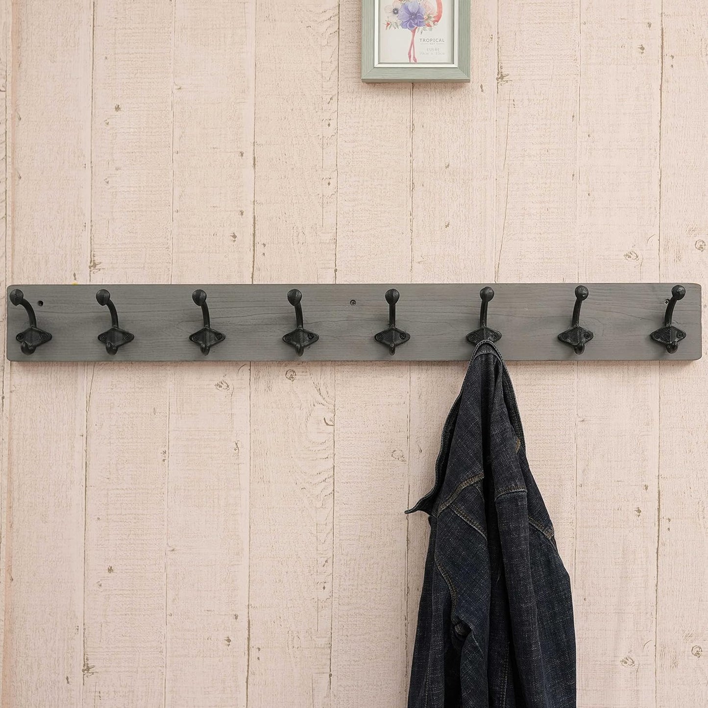 WEBI Rustic Coat Rack Wall Mount,35.43" Long 8 Cast Iron Coat Hooks Wall Mounted,Heavy Duty Wall Coat Hanger Hooks for Hanging Coats,Clothes,Jacket,Grey