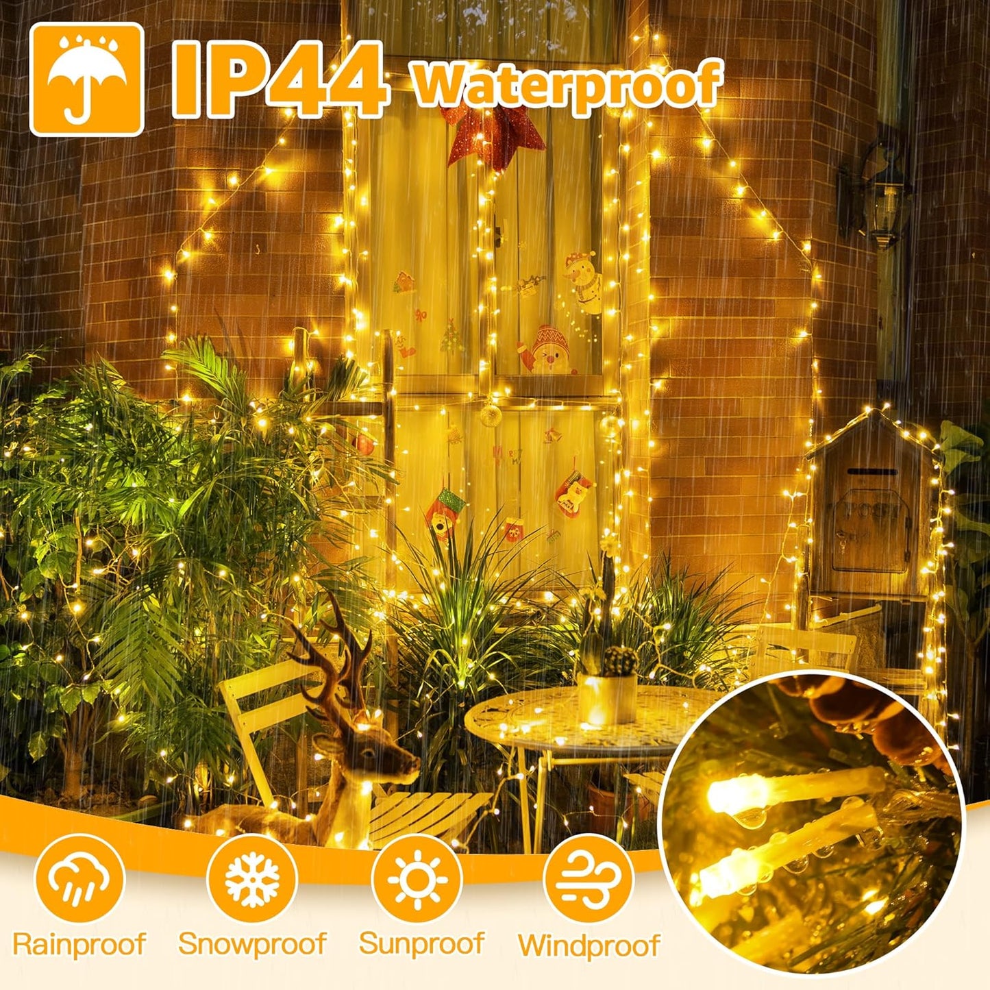 Ollny 120LED 40FT String Lights, Waterproof Connectable Christmas Lights with Timer 8 Modes, Warm White Plug in Fairy Light for Indoor Outdoor Bedroom Xmas Tree Holiday Party Decorations