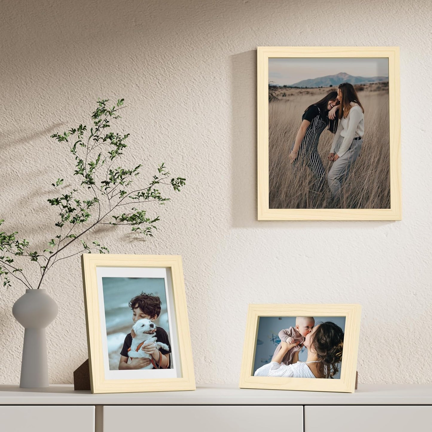 Vittanly Picture Frames Set of 10, Picture Frames Collage Wall Decor with Two 8x10, Four 5x7, and Four 4x6 Photo Frames, Gallery Wall Frame Set for Wall or Tabletop Display, Natural