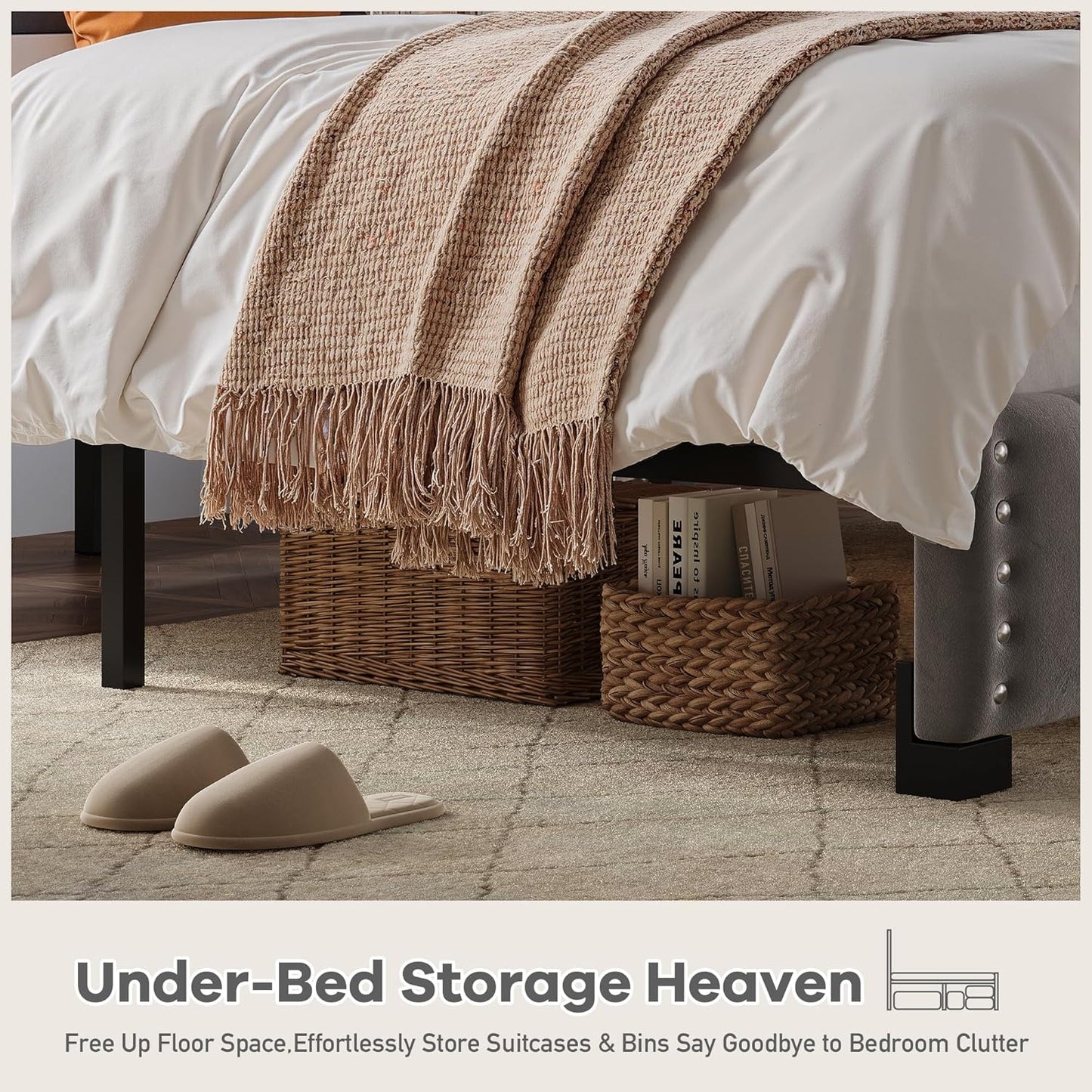 EnHomee Full Size Bed Frame, Velvet Bed Frame with Headboard and Led Light, Platform Bed Frame for Bedroom Apartment, Dorm, Noise-Free, Easy Assembly, Dark Gray