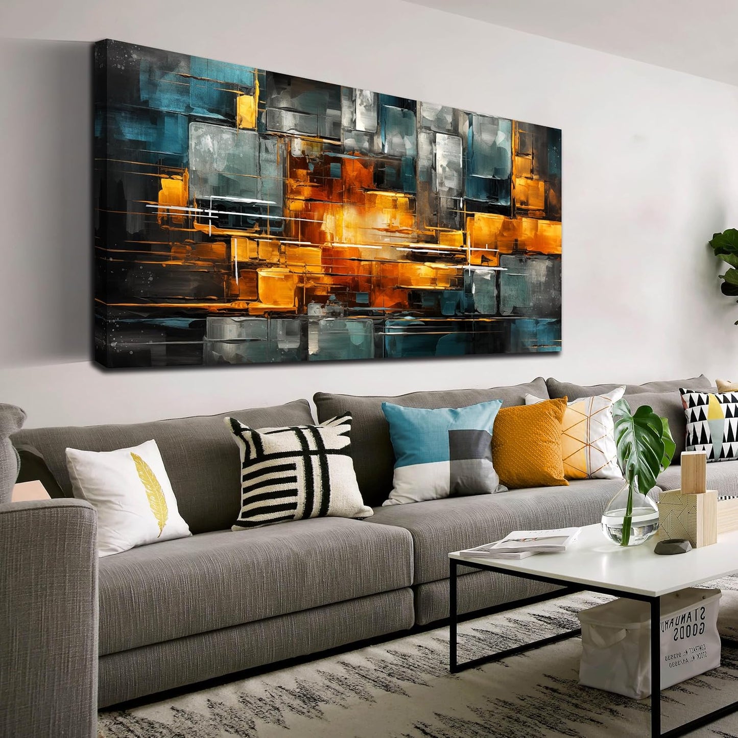 ENTANUB Abstract Wall Art for Living Room, Orange and Dark Green Canvas Wall Decor for Bedroom, Print Paintings Artwork, Size 29 x 59 Inches