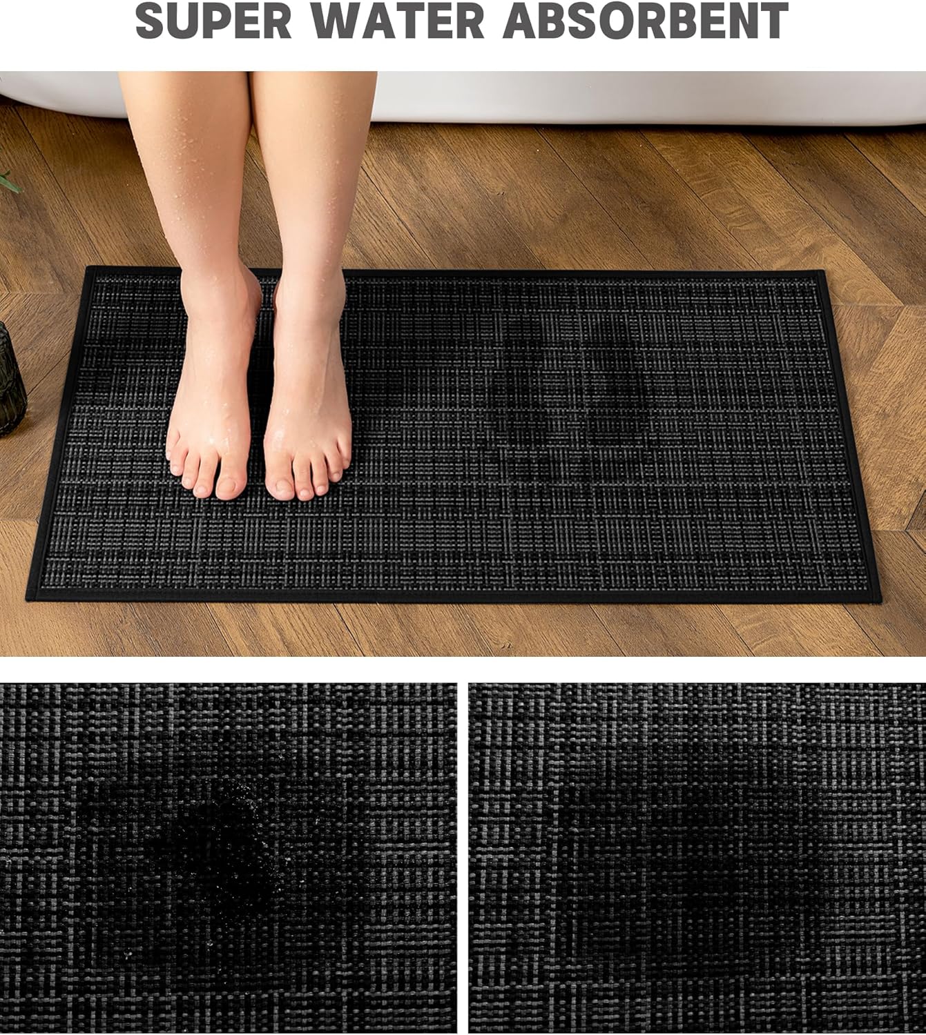 YIHOUSE Bathroom Rugs Sets 3 Pieces, Ultra Thin Bath Mats Fit Under Door, Absorbent Quickly Dry Rubber Backing Braided Bath Mat Set, Non Slip Washable Bath Rugs for Bathroom Floor