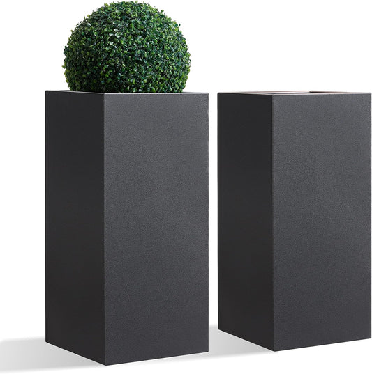 Wallowa Metallic Heavy Tall Outdoor/Indoor Planter Box, Rectangular, 14Lx14Wx30H Inches, ‎25LBS/PC, Dark Gray, No Assembly Required and Seamless, Set of 2