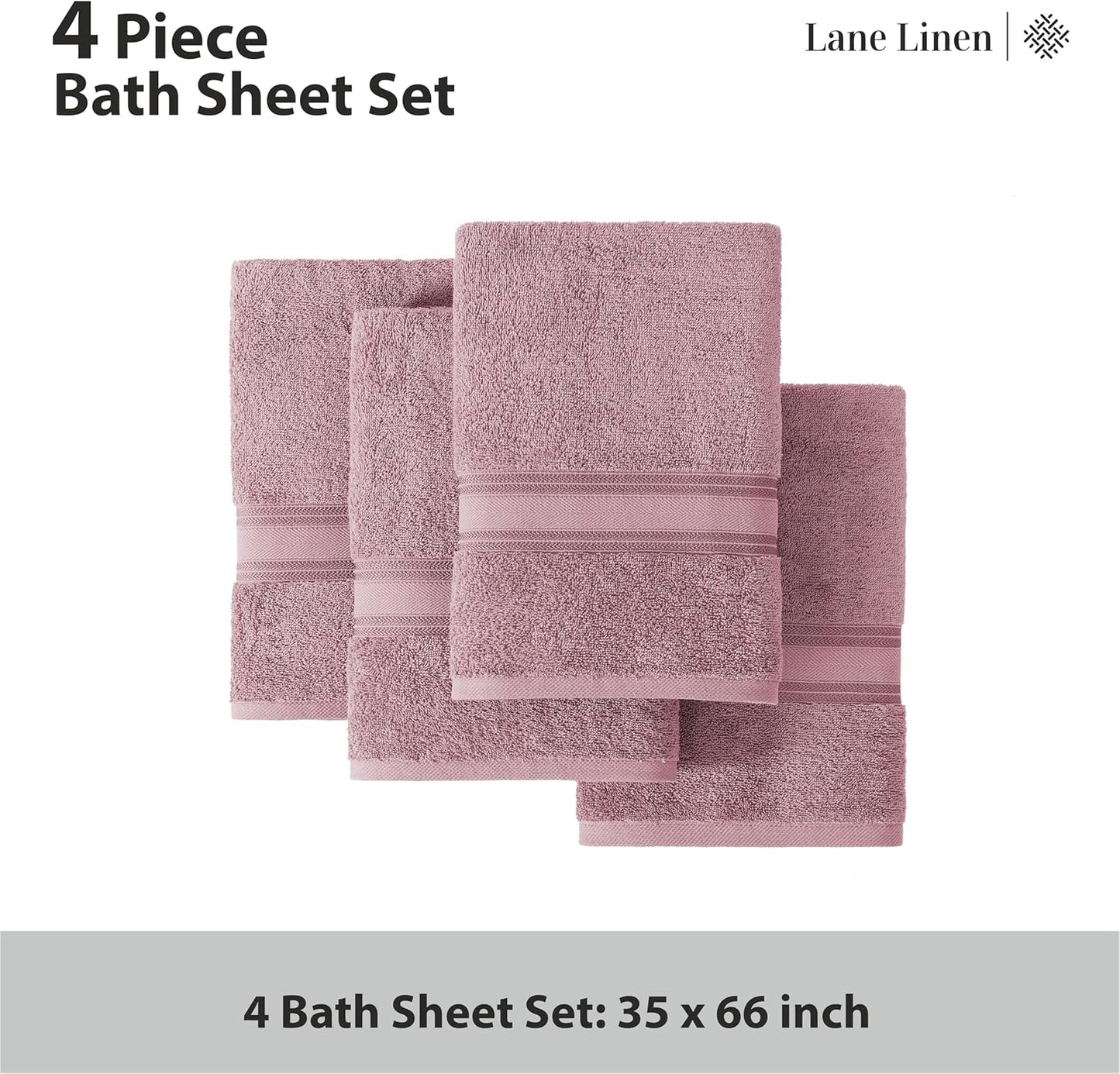 Lane Linen 100% Cotton Bath Sheets 4 Pack (35"x66") - Zero Twist Cotton Extra Large Bath Towels Set - Quick Dry, Soft & Absorbent Oversized Towel Set - Holds Well after Multiple Washes - Wishful Mauve