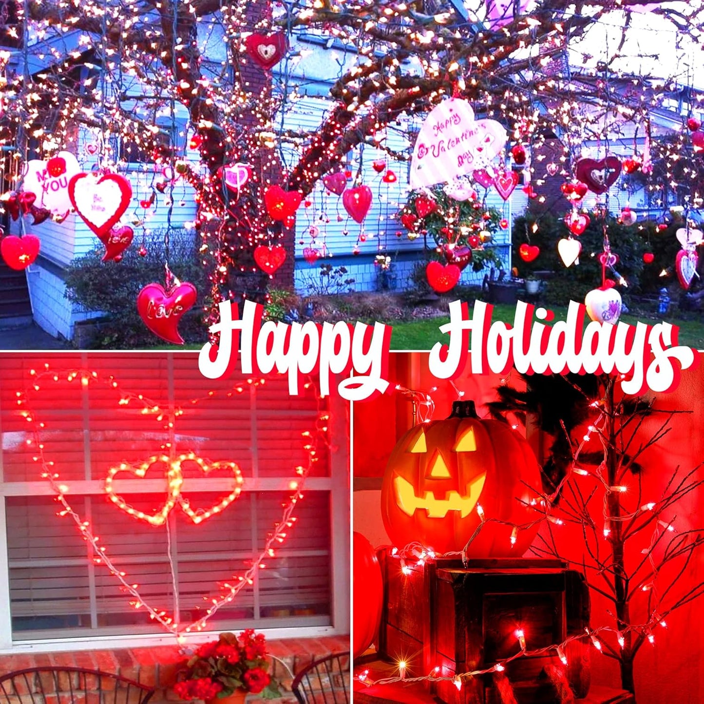 Hopolon 50 Red Christmas Lights, 2PACK White Wire 13Feet Long String Lights Set for Outdoor Indoor Décor, Valentines Day, Wedding, Halloween, Christmas Trees, Holiday Lighting Decorations,Red