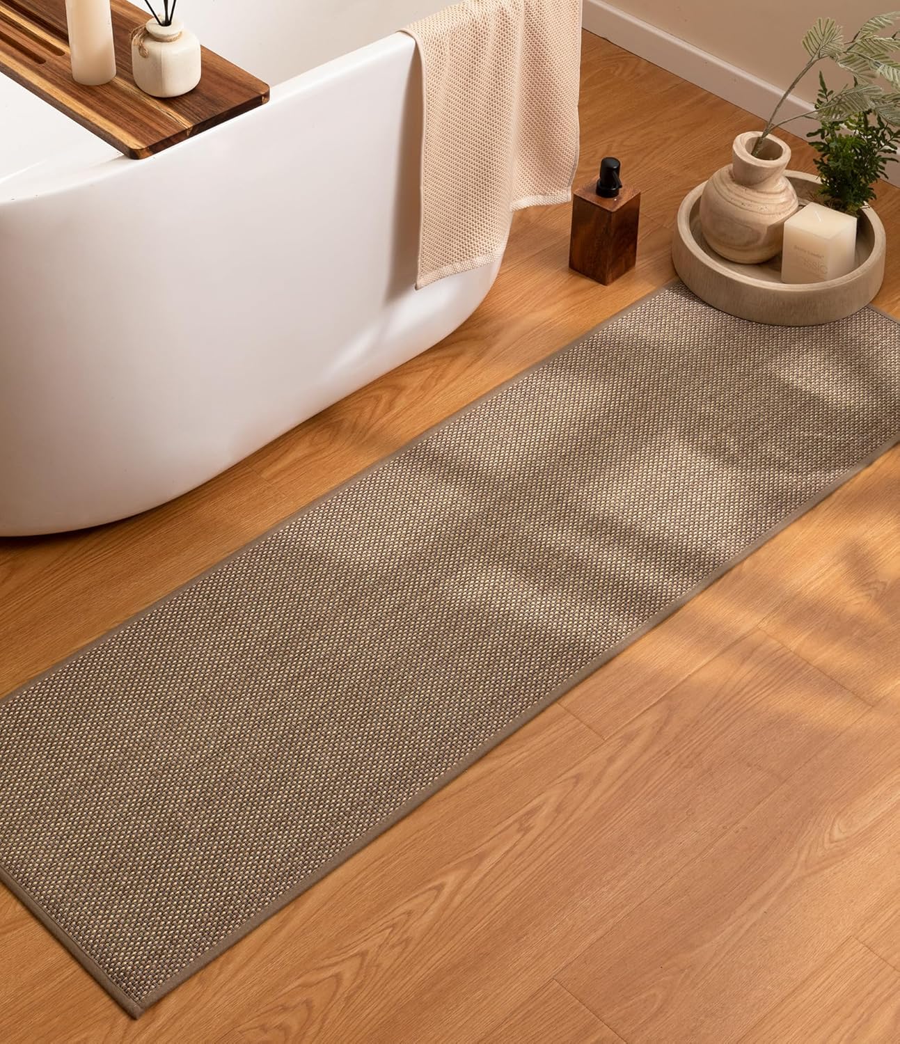 YIHOUSE Bathroom Rugs Sets 5 Pieces, Grey Ultra Thin Bath Mats Fit Under Door, Absorbent Quickly Dry Rubber Backing Braided Bath Mat Set, Non Slip Washable Bath Rug for Bathroom Floor, Grey