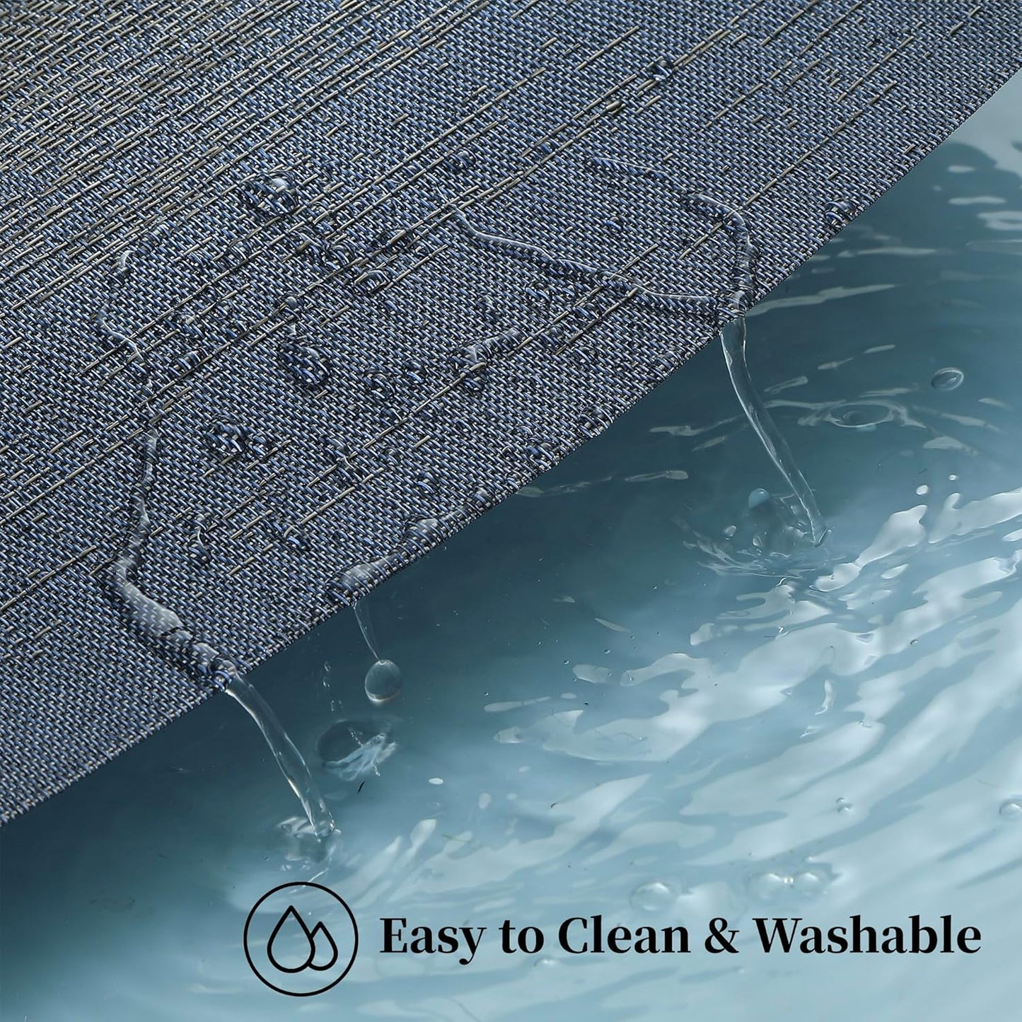 Leetaltree Denim Blue Placemats Set of 4 - Heat Resistant Non-Slip Place mats for Dining Table, Washable Durable PVC Vinyl Woven Table Mats（Denim Blue, 4）