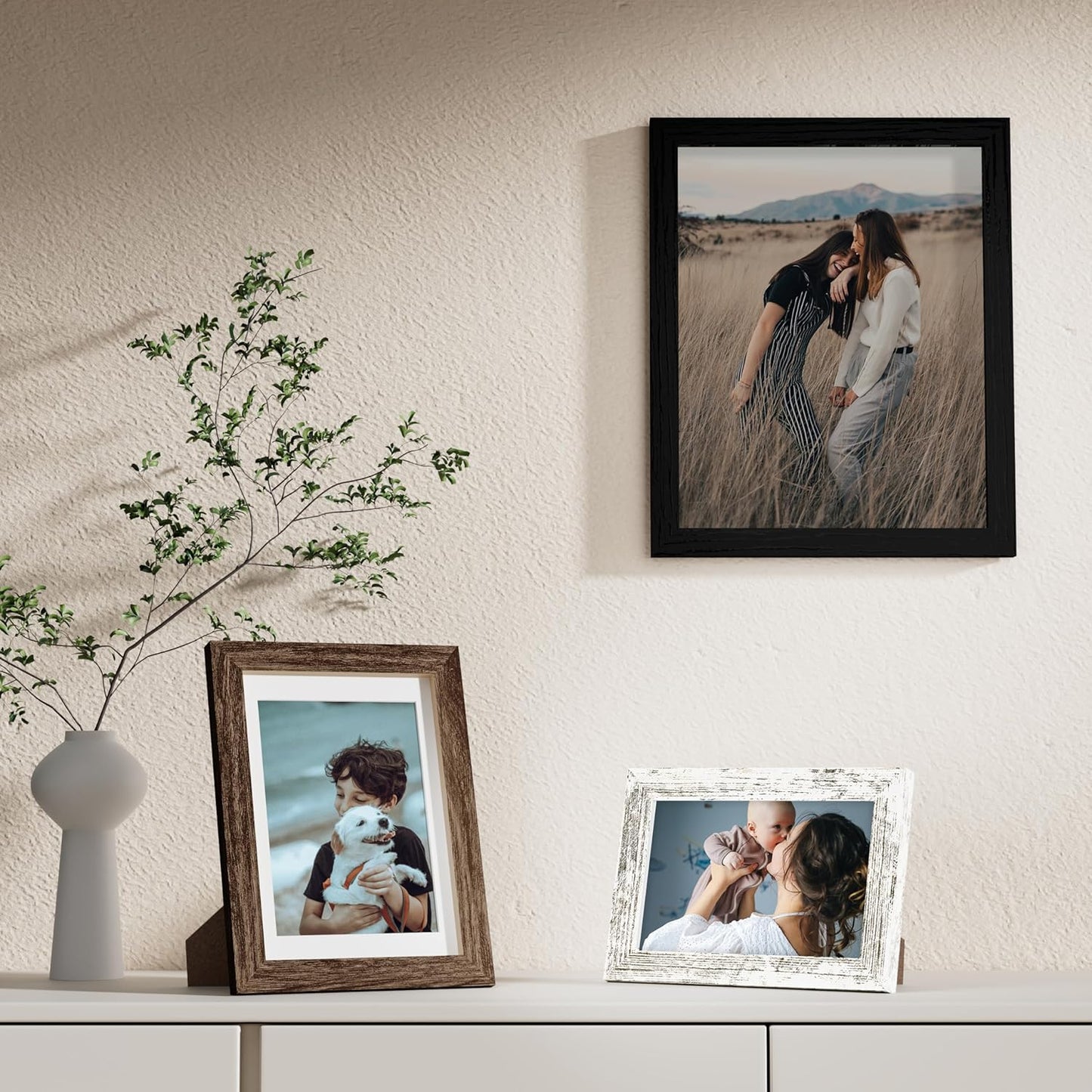 Vittanly 10 Pack Picture Frames Collage Wall Decor, Gallery Wall Frame Set for Wall or Tabletop Display, Multi Sizes with Two 8x10, Four 5x7, and Four 4x6 Photo Frames, Black&Brown&Distressed White