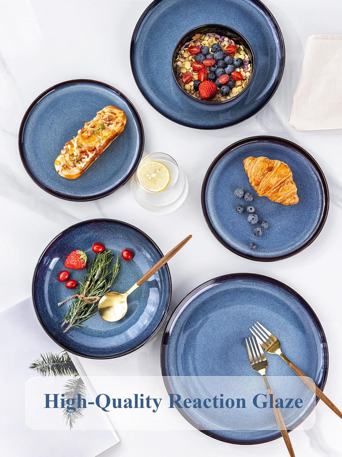 LERATIO Ceramic Dinnerware Sets for 4,16-PieceReactive Glaze Plates and Bowls Set with Mugs,Highly Chip and Crack Resistant | Dishwasher,Microwave & Oven Safe Dishes set-Blue