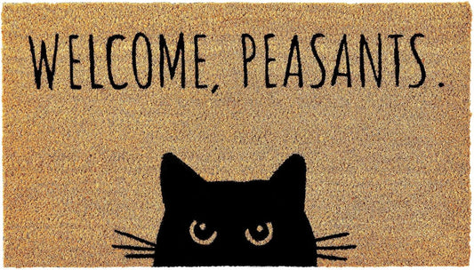 KANKUN Coco Coir Door Mat with Heavy Duty Backing, Welcome Doormat (17" x 30"), Doormat Entrance (Welcome Cat)