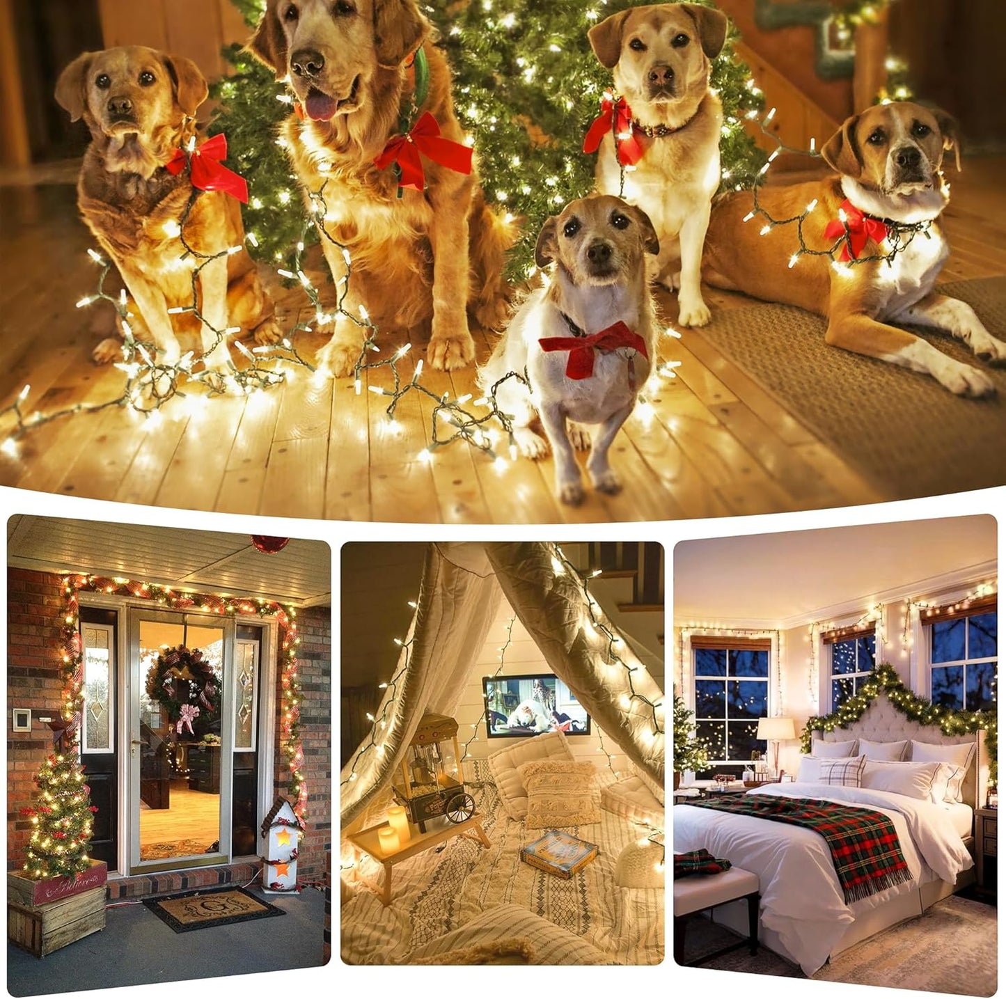 Hopolon LED Christmas Lights 16.4FT 50LED Warm White String Lights Clear Christmas Light Xmas Light Indoor Outdoor with Green Wire, Connectable UL Certified Waterproof for Tree,Home,Festival,Party