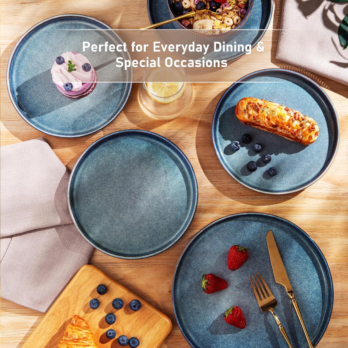 GBHOME Stoneware Dinnerware Sets for 6,Round Reactive Glaze Ceramic Plates and Bowls Set,Highly Scratch Resistant | Dishwasher & Microwave Safe Dishes Set,Service for 6(18Pcs)