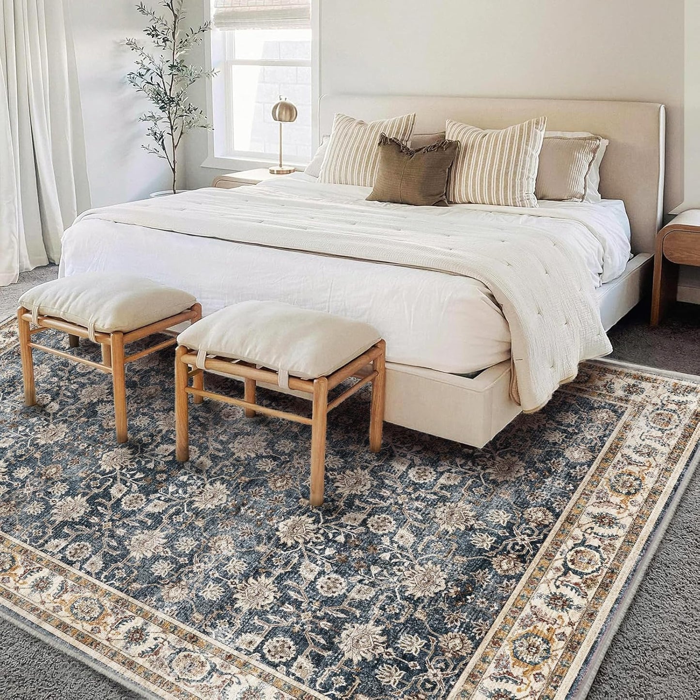 Area Rug 6'x9' Washable Vintage Traditional Floor Cover Thin Retro Kitchen Indoor Distressed Non Slip Carpet for Living Room Bedroom Dining Room