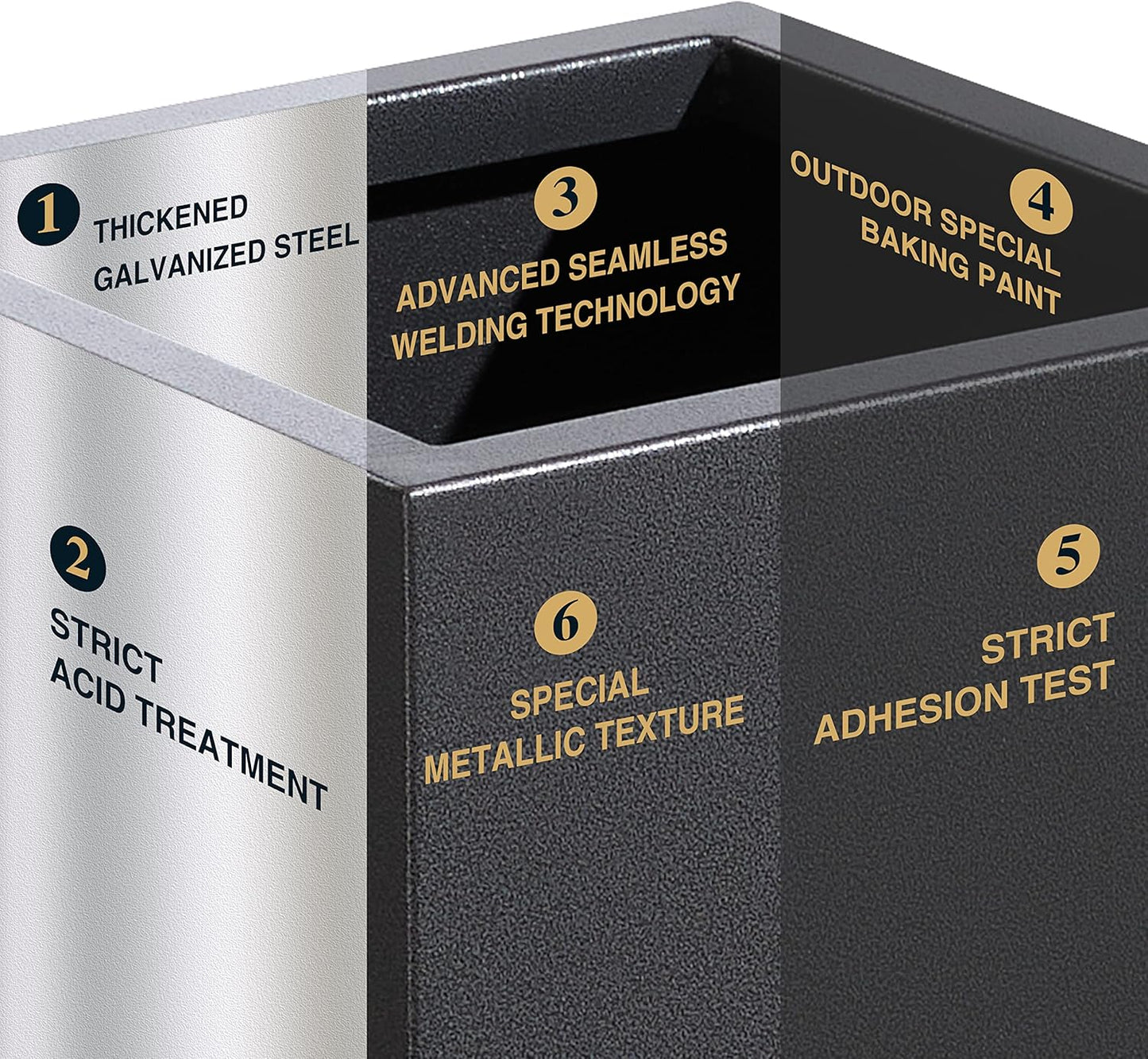 Wallowa Metallic Heavy Tall Outdoor/Indoor Planter Box, Rectangular, 14Lx14Wx30H Inches, ‎25LBS/PC, Dark Gray, No Assembly Required and Seamless, Set of 2