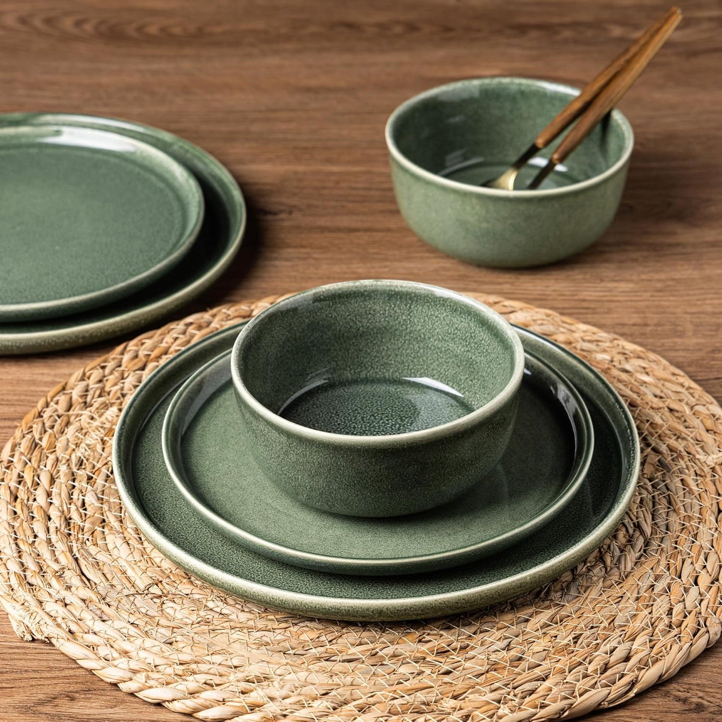 AmorArc Stoneware Dinnerware Sets for 4,Round Reactive Glaze Ceramic Plates and Bowls Set,Highly Scratch Resistant | Dishwasher & Microwave Safe Dishes Set,Service for 4 (12pc)