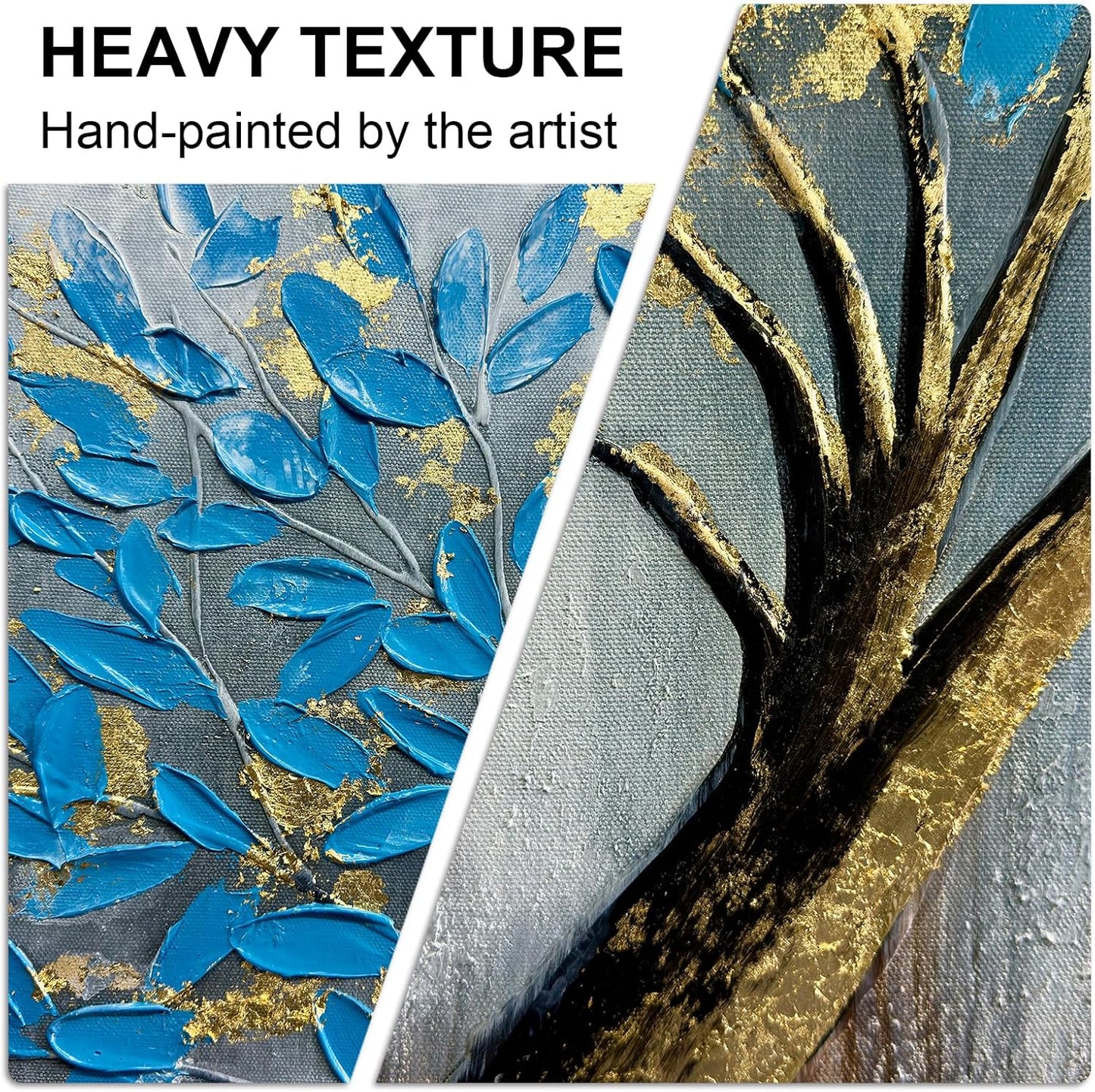 Blue Tree of Life Canvas Wall Art, Modern Abstract Textured Painting, Large Wall Art Framed Panoramic Landscape Artwork for Living Room, Bedroom, Office, Home Decor 48"x24"