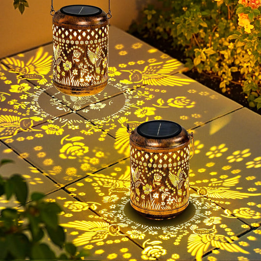 Hummingbird Gifts for Women Mom 2 Pack Solar Lanterns Outdoor Decor Metal Hanging Solar Lights Outside Decoration for Garden Yard Patio Porch