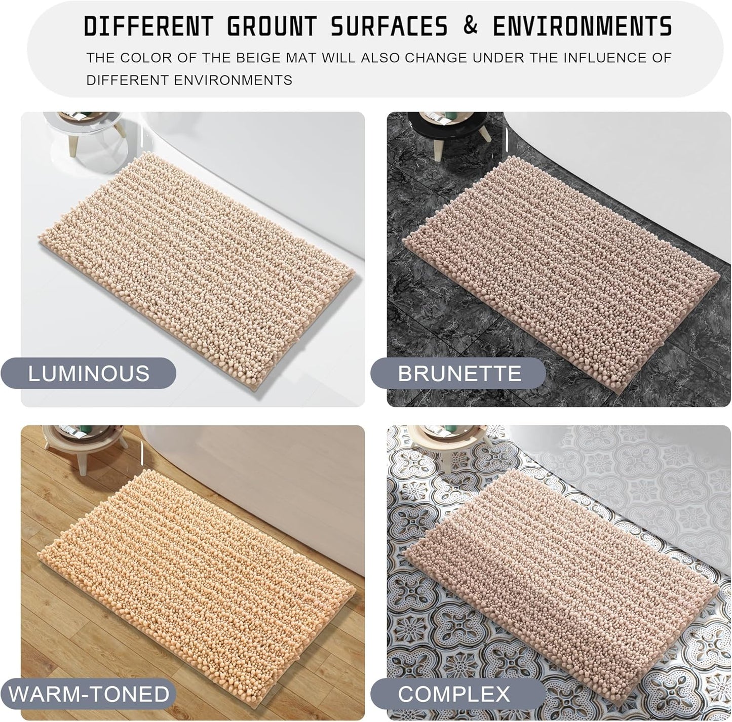 Yimobra Bathroom Rugs Sets 2 Piece - Quick Dry Extra Thick Luxury Chenille Bath Mat, Non Slip Super Absorbent for Tub Shower Sink, Machine Washable Shaggy Floor Mat, 32"x20"+24"x20" Inch, Light Brown