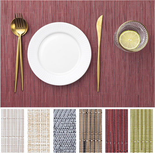 LEXMORE Placemats Set of 4 Vinyl/Plastic Woven Place Mats for Kitchen Table Indoor/Outdoor Washable Placemat Wipeable Dining Table Mats(Burgundy)