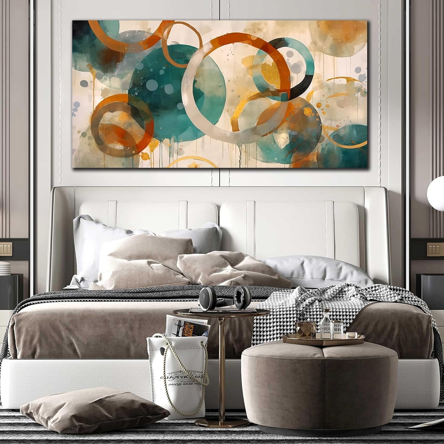 ENTANUB Abstract Wall Art for Living Room, Circle Canvas Wall Decor for Bedroom Decor, Geometric Print Paintings Artwork, Size 29 x 59 Inches