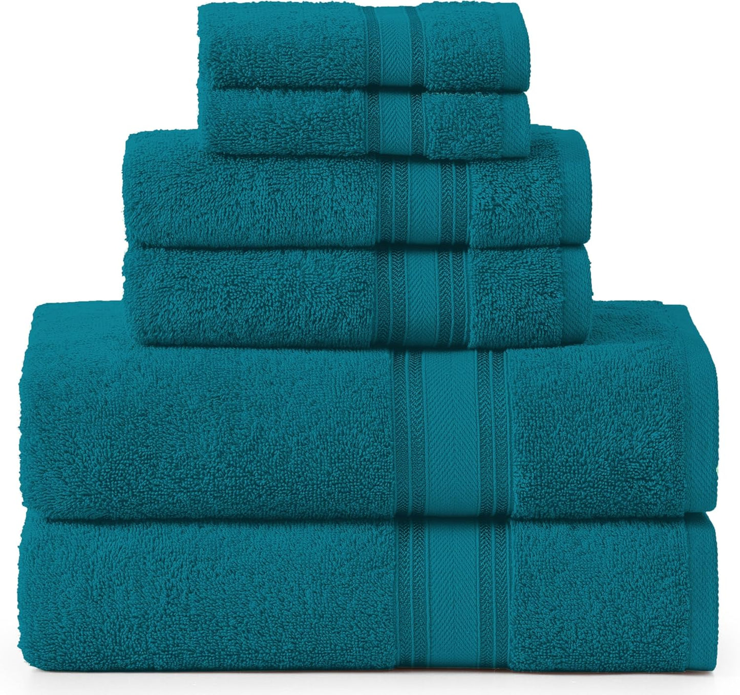LANE LINEN Luxury 6-Piece Bath Towel Set - 100% Cotton, Quick-Dry, Super Absorbent, Zero Twist - Includes 2 Bath Towels, 2 Hand Towels, 2 Washcloths - Sea Port