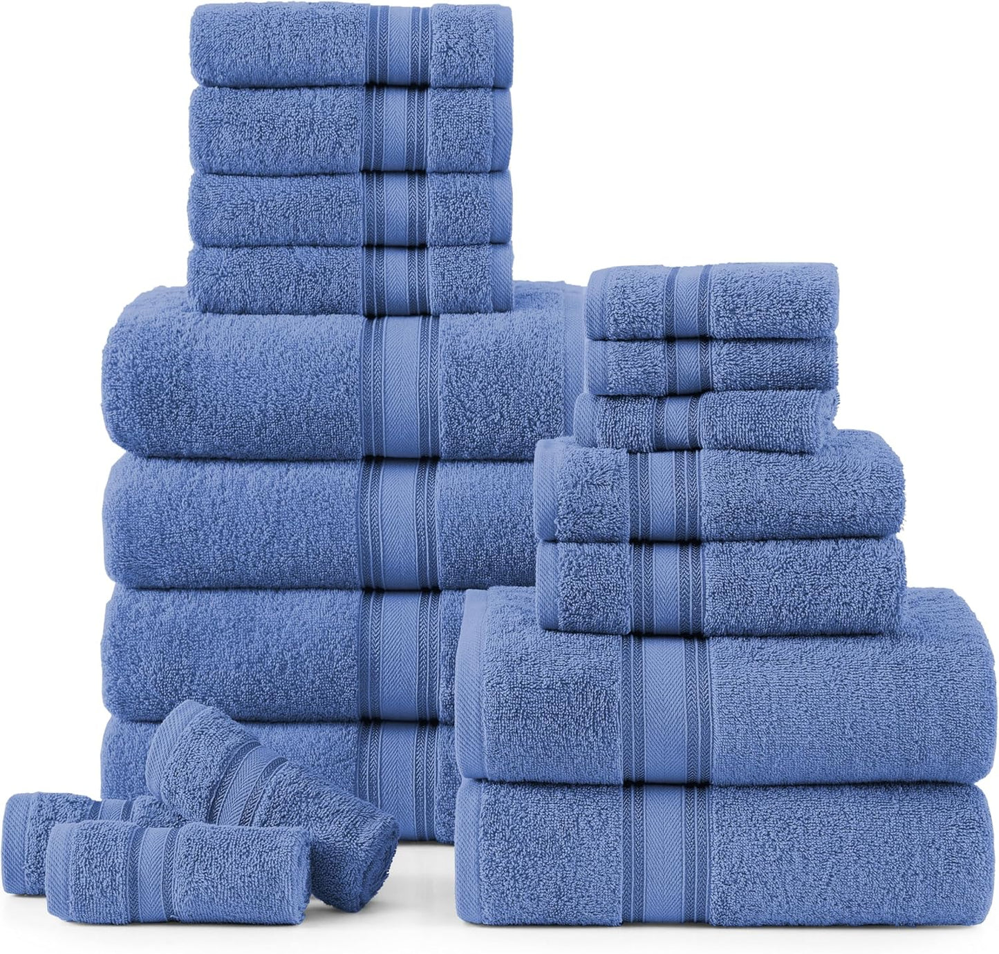 LANE LINEN 100% Cotton Luxury Bath Towel Set - 18 Pieces - Zero Twist, Quick Dry, Super Soft & Highly Absorbent - 6 Bath, 6 Washcloths, 6 Hand Towels for Bathroom - Pre Shrunk - Cerulean Blue