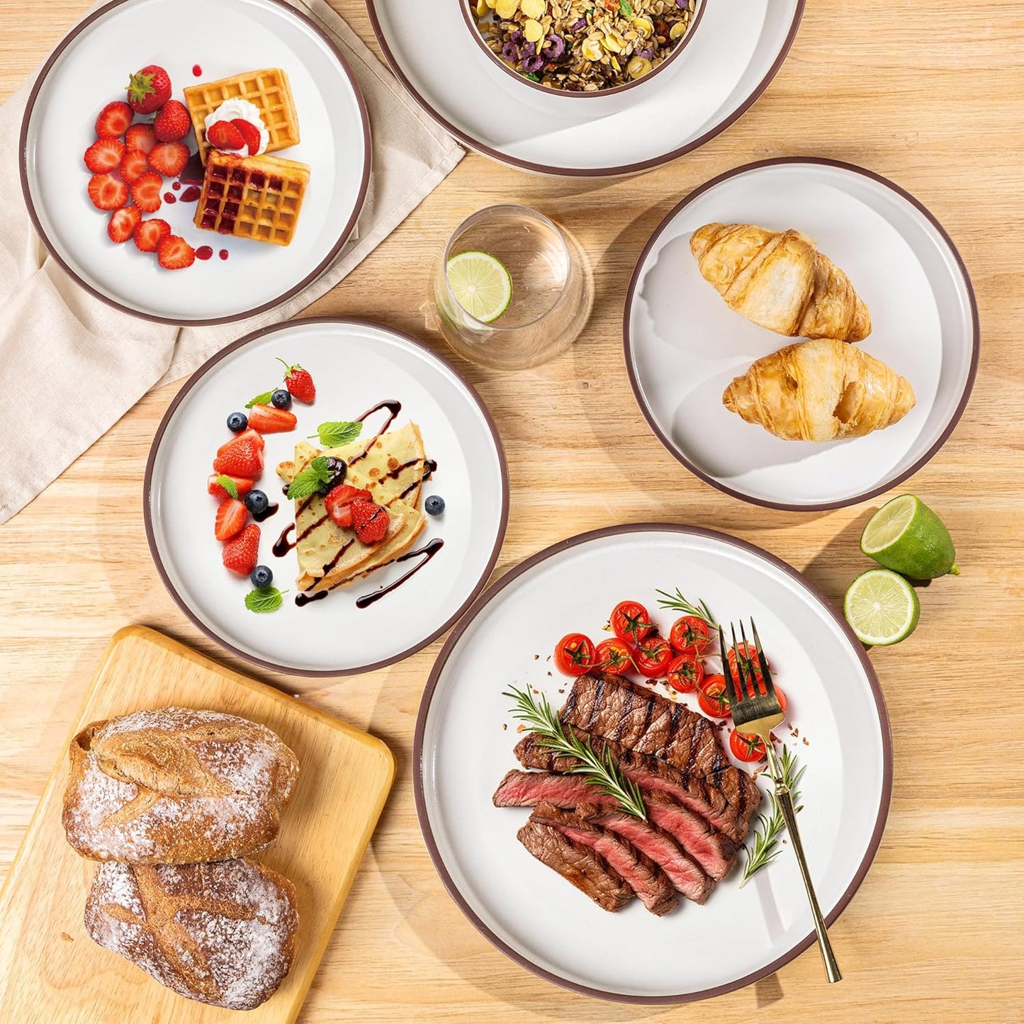 LERATIO Ceramic Dinnerware Sets for 4, High Edge Stoneware Plates and Bowls Set, Chip and Crack Resistant | Oven & Dishwasher & Microwave Safe Dishes Set, Service for 4 -Vanilla White