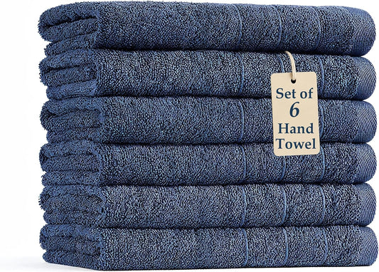 Casa Platino Hand Towels Pack of 6 (16"x28") - Spa & Hotel Quality - 100% Luxury Cotton, Ring Spun - Quick Dry, Ultra Soft & Absorbent Bath Hand Towels for Bathroom & Salon - Pre Shrunk - Navy Blue