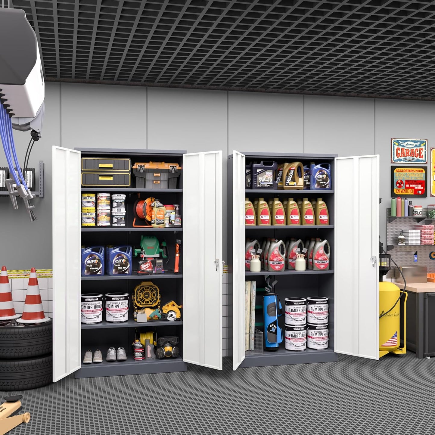 Greenvelly Metal Storage Cabinet with 2 Doors and 4 Adjustable Shelves,72" Locking Metal Garage Cabinet, Steel Tool Cabinets, Lockable Filling Cabinet for Home, Office, Garage, School(36" W x 18" D)