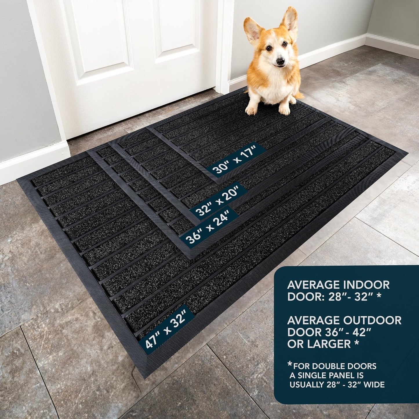 ubdyo Extra Durable Door Mat - Dirt Trapping Outdoor Welcome Mats - Non-Slip Outdoor Indoor Entrance - Low Profile Front Doormat (32" x 20", Bright Black)