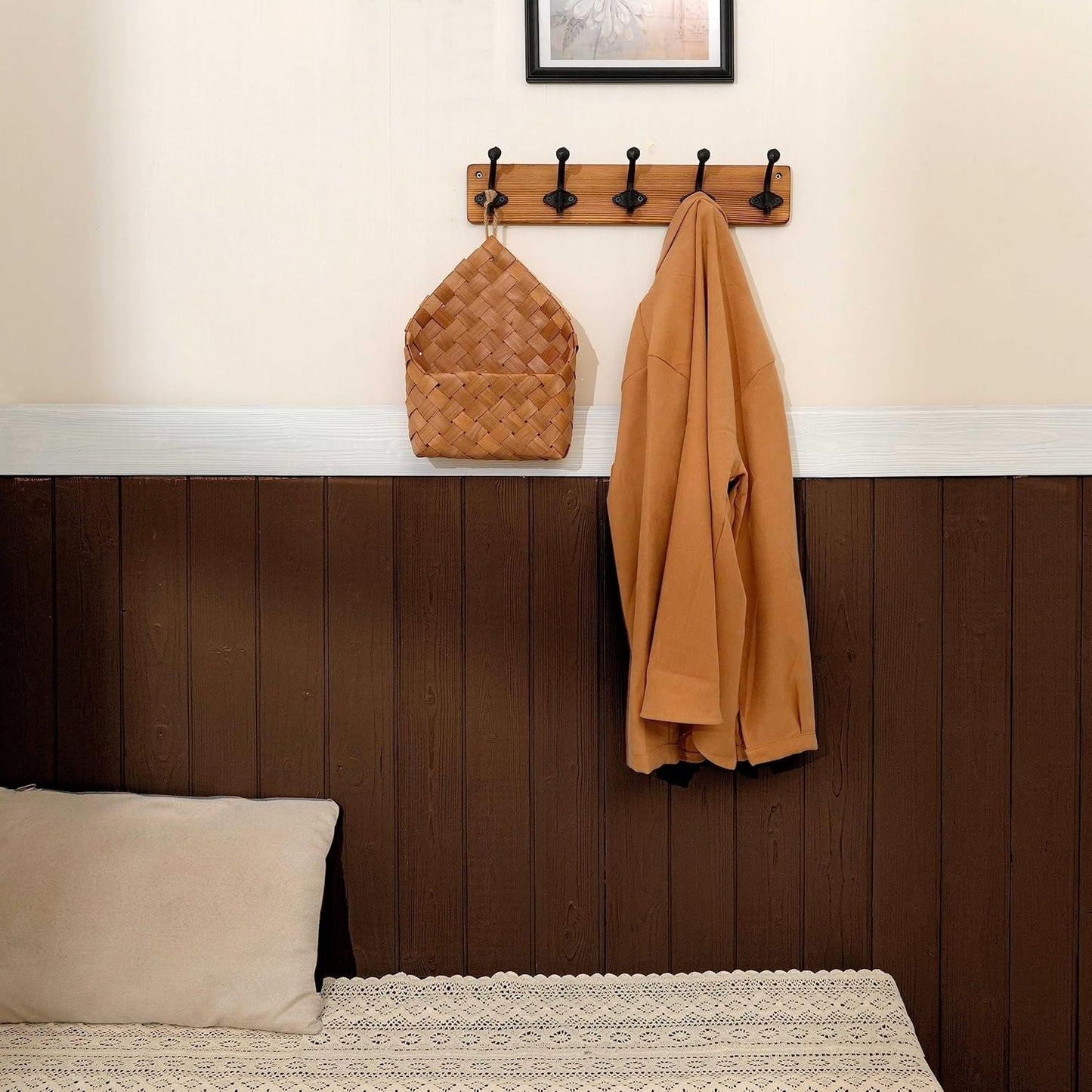 WEBI Rustic Coat Rack Wall Mount,5 Cast Iron Coat Hooks Wall Mounted Coat Hanger Heavy Duty Antique Vintage Hooks for Hanging Jacket,Clothes,Brown